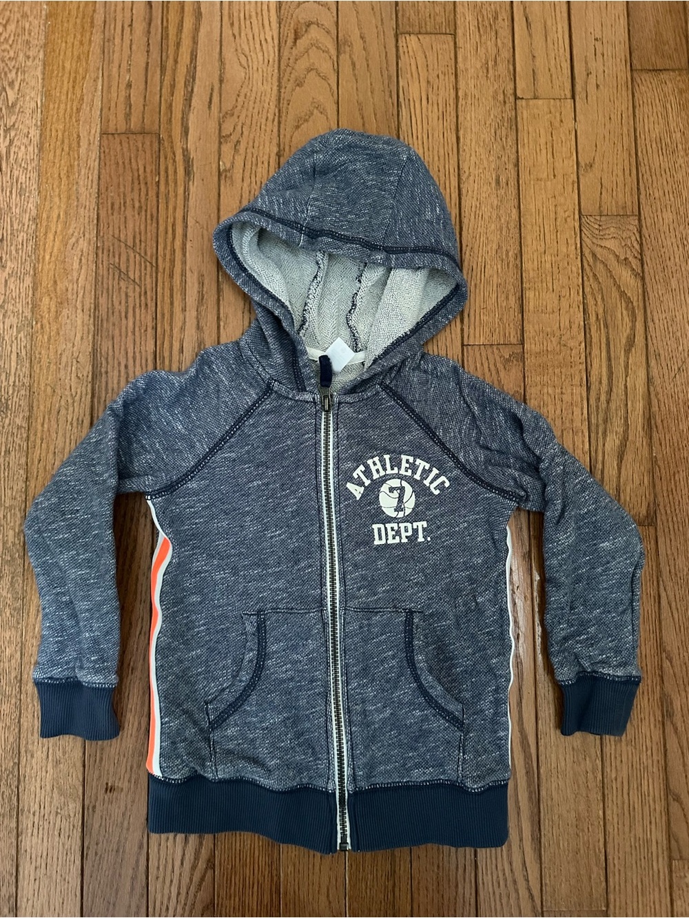 Carter's Heather Navy Zip-Up Hoodie with Orange Stripe